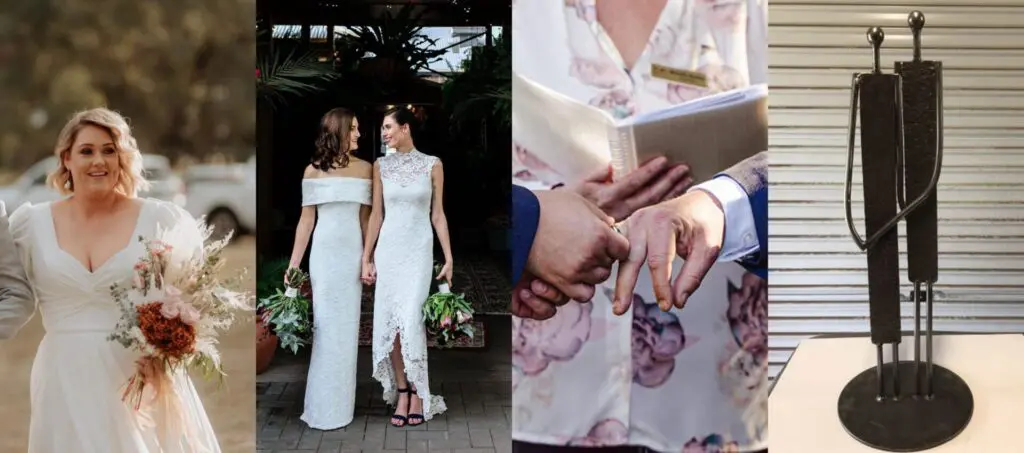 Wedding scenes and decor in four images.