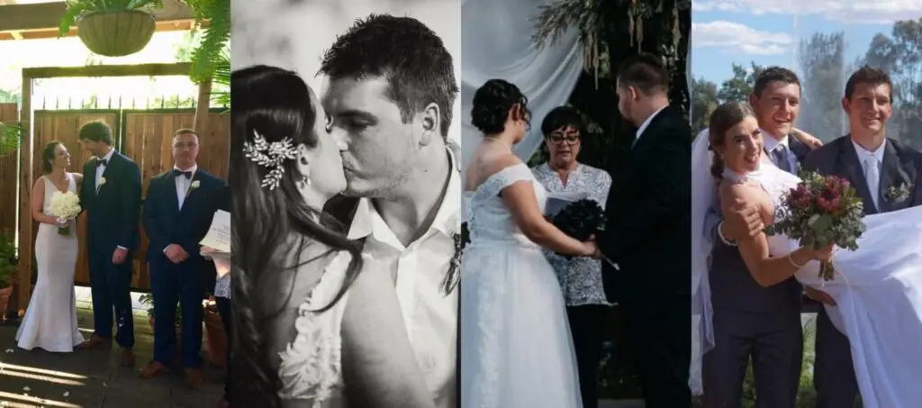Wedding couple during their ceremony and celebration.